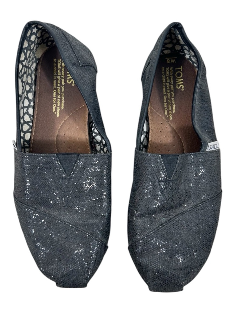 TOMS Alpargata Black Glitter Slip-On Shoes Size 8